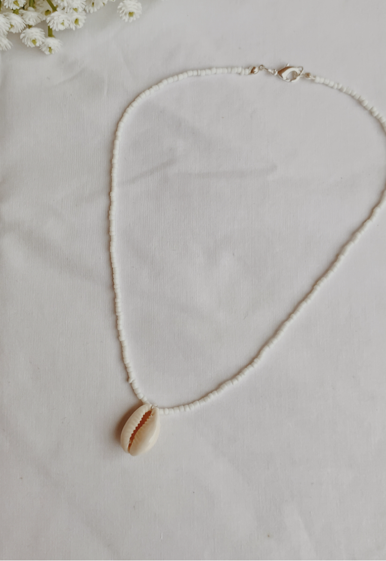 Beaded cowrie shell necklace