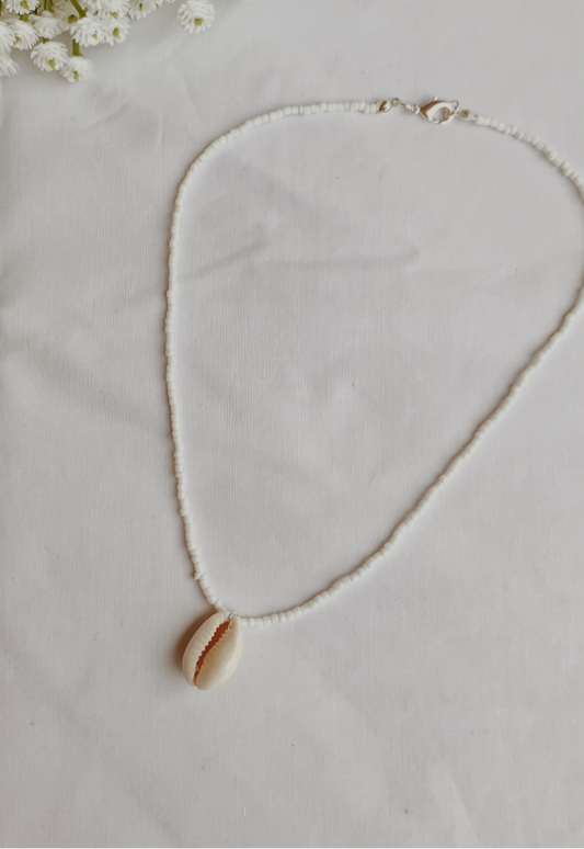 Beaded cowrie shell necklace